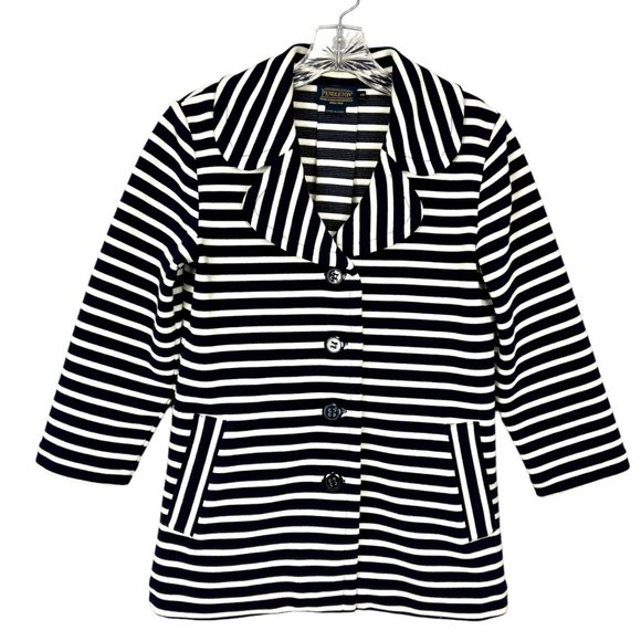 Pendleton Womens Blue White Striped Blazer Jacket Nautical Stretch Knit size XS - Picture 1 of 12